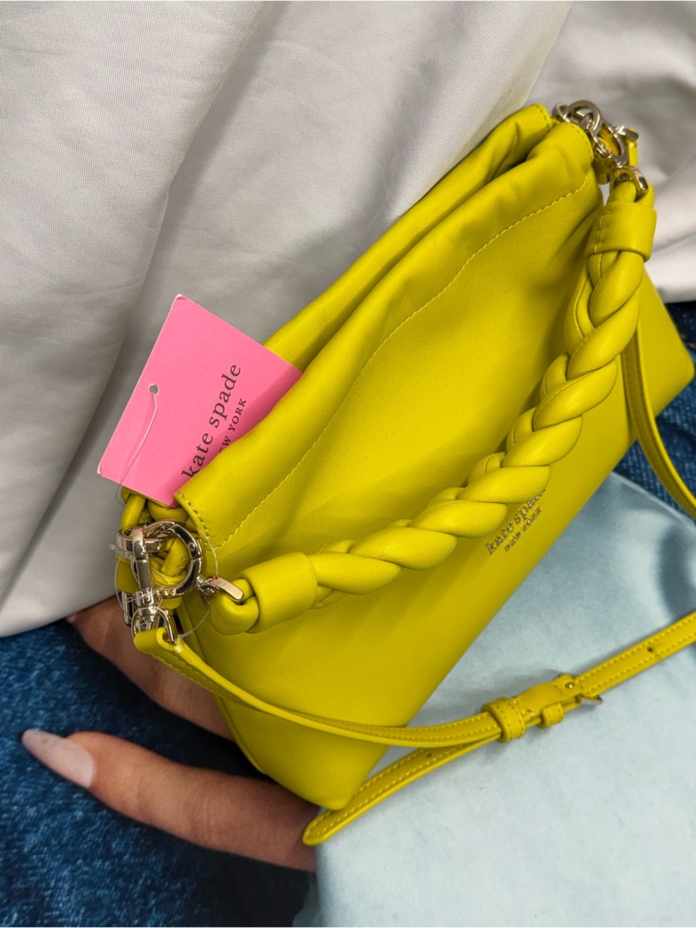 (new+tag) Kate Spade Meringue Shoulder / Crossbody Lime Yellow Braided-Handle - Picture 12 of 14